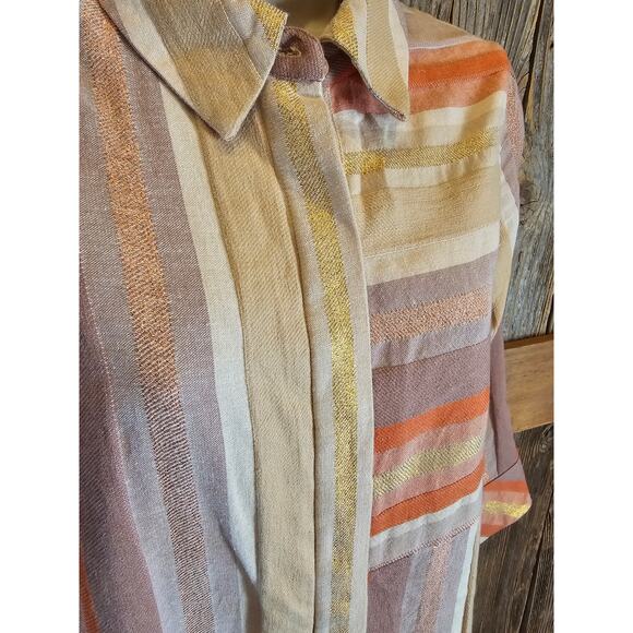 Soft Surroundings Maddalena Button Down Stripe Metallic Tunic Shirt XS P PETITE - Picture 3 of 9